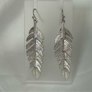 Silver deconstructed‎ feather earrings